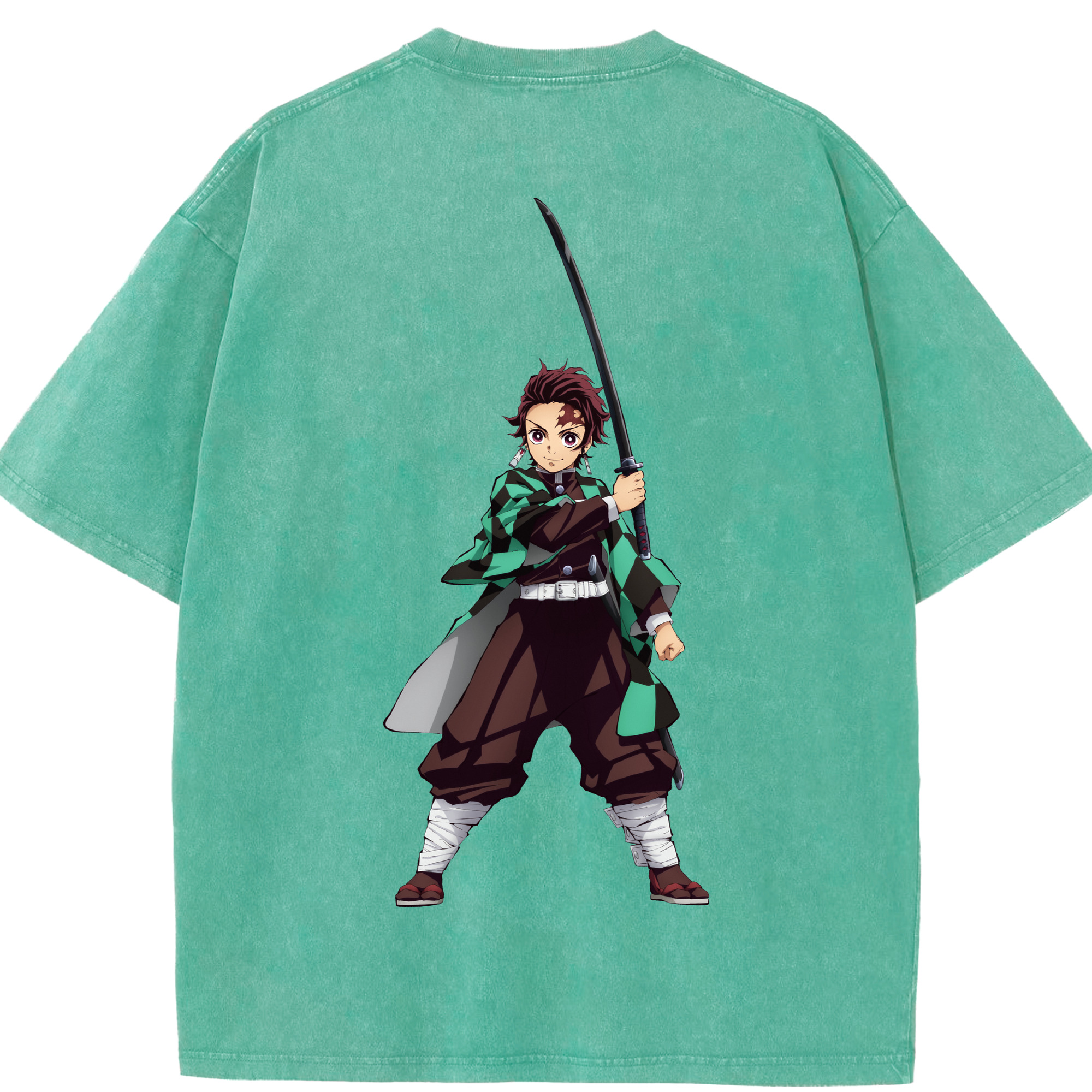 （画像用） 鬼滅の刃 竈門 炭治郎／かまど たんじろう Kamado Tanjirou 綿100% ヴィンテージ風 半袖Tシャツ（背面プリント）
